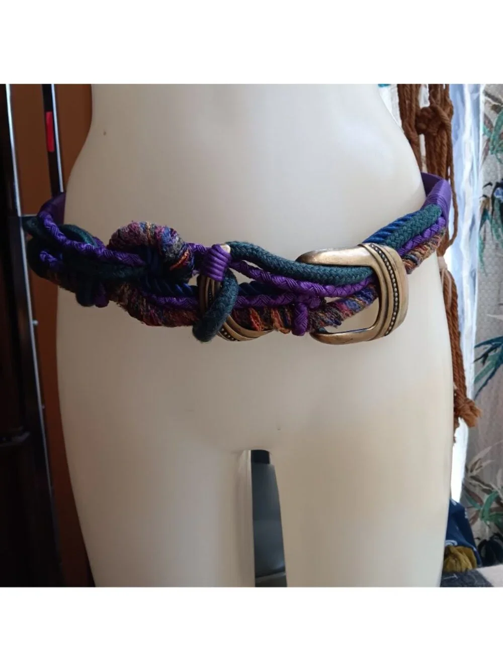True Vintage 90's Glam Hip Belt Woven Boho Fashion Buckle Purple Braided Straps